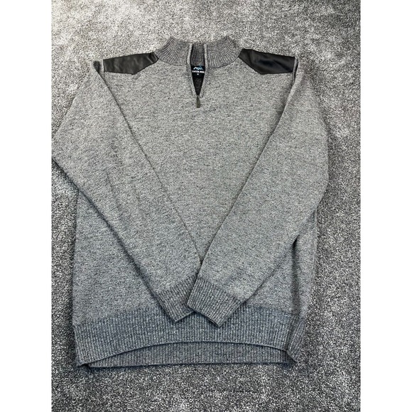 Other - North Pole Sweater Mens M Quarter Zip Knit Gray/Black Suede Shoulder Pullover